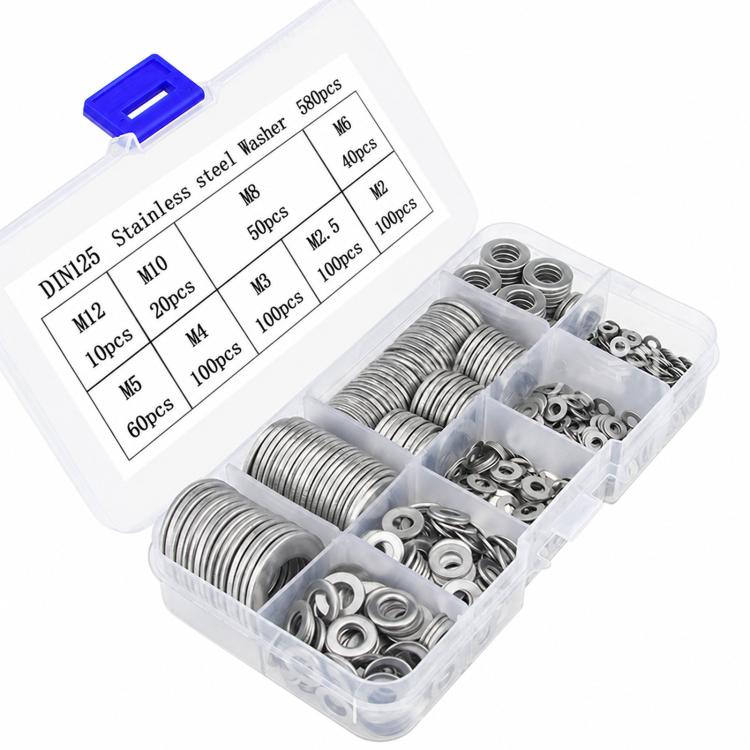 304 Stainless Steel Flat Washers Set M2-M12 Metric Sealing Gaskets Assortment Kit, 580 PCS/Box