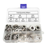 304 Stainless Steel Flat Washers Set M2-M10 Metric Sealing Gaskets Assortment Kit, 360 PCS/Box