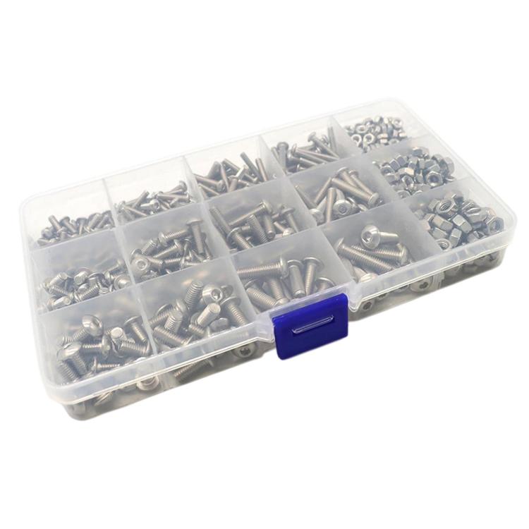 304 Stainless Steel Button Head Socket Cap Screws Nuts Assortment Kit, 500 PCS/Box