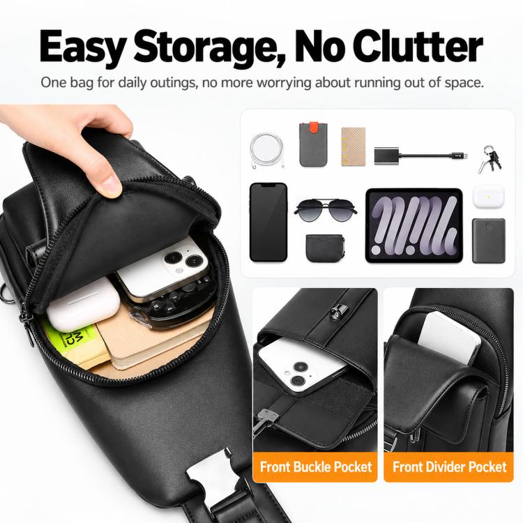 WEIXIER X493 Men PU Leather Sling Bag Waterproof Casual Crossbody Chest Daypack