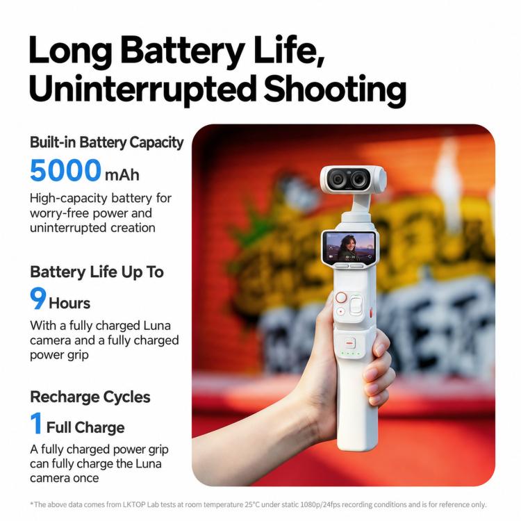 For Insta360 Luna Ultra / Pro LKTOP 5000mAh Battery Handle Power Hand Grip, Luna Battery Handle Black, Luna Battery Handle White
