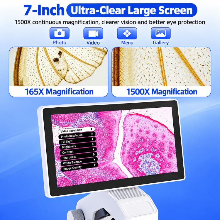 BM070 LCD Digital Biological Microscope 3 Objective Lenses HDMI USB 7 Inch Screen