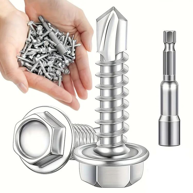410 Stainless Steel Self Drilling Screws Assortment Kit Hex & Truss Head, 220 PCS/Box