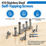 410 Stainless Steel Self Drilling Screws Assortment Kit Hex & Truss Head, 220 PCS/Box