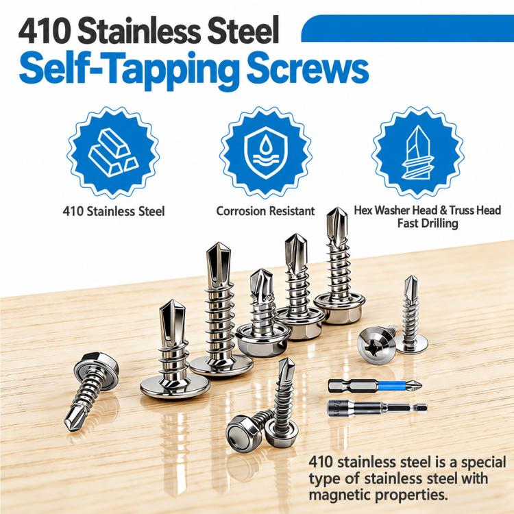 410 Stainless Steel Self Drilling Screws Assortment Kit Hex & Truss Head, 220 PCS/Box