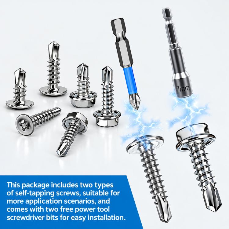 410 Stainless Steel Self Drilling Screws Assortment Kit Hex & Truss Head, 220 PCS/Box