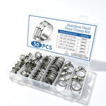 50 PCS/Box Stainless Steel Hose Clamp Kit Adjustable Worm Gear Hose Clamps Assortment Set
