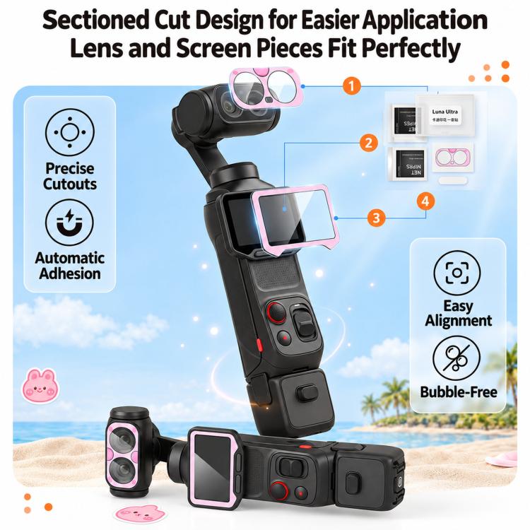 For Insta360 Luna Ultra Cute Screen Protector Tempered Glass Anti-Glare Lens Film Kit