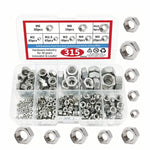 304 Stainless Steel Hex Nuts Assortment Kit M2-M10 Metric Hexagon Threaded Nut Set, 220 PCS/Box, 315 PCS/Box