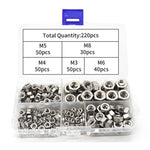 304 Stainless Steel Hex Nuts Assortment Kit M2-M10 Metric Hexagon Threaded Nut Set, 220 PCS/Box, 315 PCS/Box