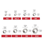 304 Stainless Steel Hex Nuts Assortment Kit M2-M10 Metric Hexagon Threaded Nut Set, 220 PCS/Box, 315 PCS/Box