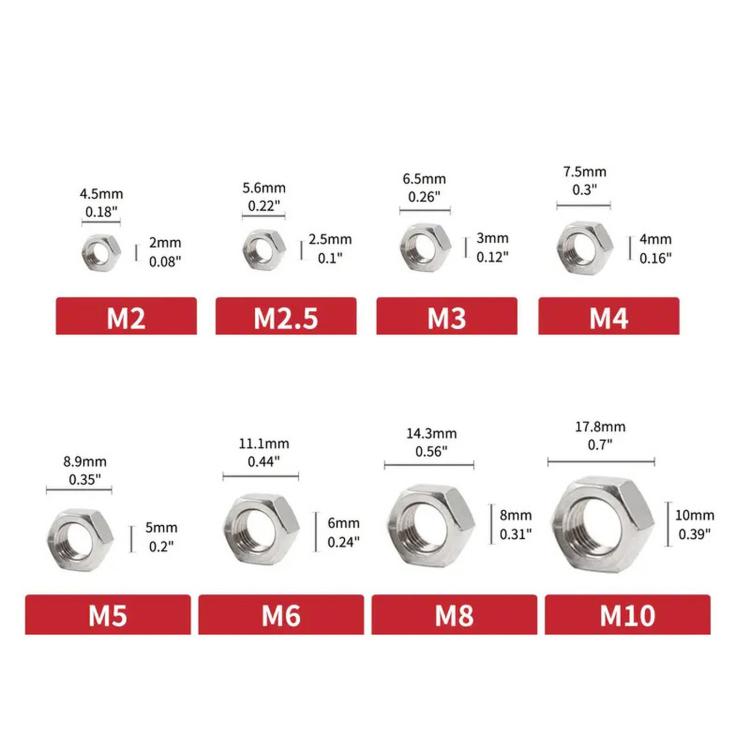 304 Stainless Steel Hex Nuts Assortment Kit M2-M10 Metric Hexagon Threaded Nut Set, 220 PCS/Box, 315 PCS/Box