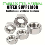 304 Stainless Steel Hex Nuts Assortment Kit M2-M10 Metric Hexagon Threaded Nut Set, 220 PCS/Box, 315 PCS/Box