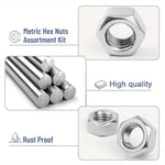 304 Stainless Steel Hex Nuts Assortment Kit M2-M10 Metric Hexagon Threaded Nut Set, 220 PCS/Box, 315 PCS/Box