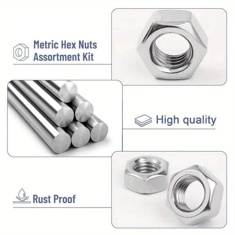 304 Stainless Steel Hex Nuts Assortment Kit M2-M10 Metric Hexagon Threaded Nut Set, 220 PCS/Box, 315 PCS/Box