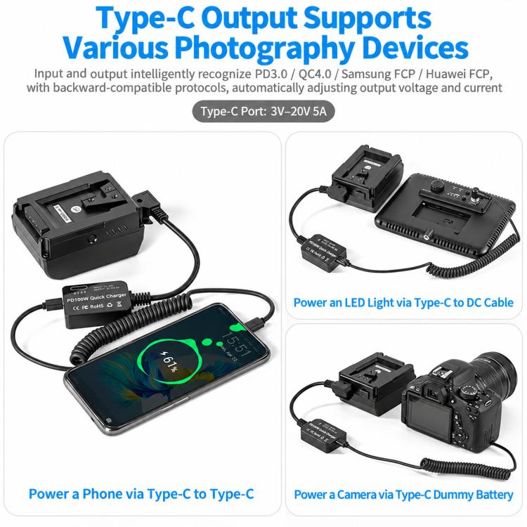 FOMITO PD 100W V-Mount Battery Charger D-Tap To Type-C Adapter, D-Tap To Type-C Adapter