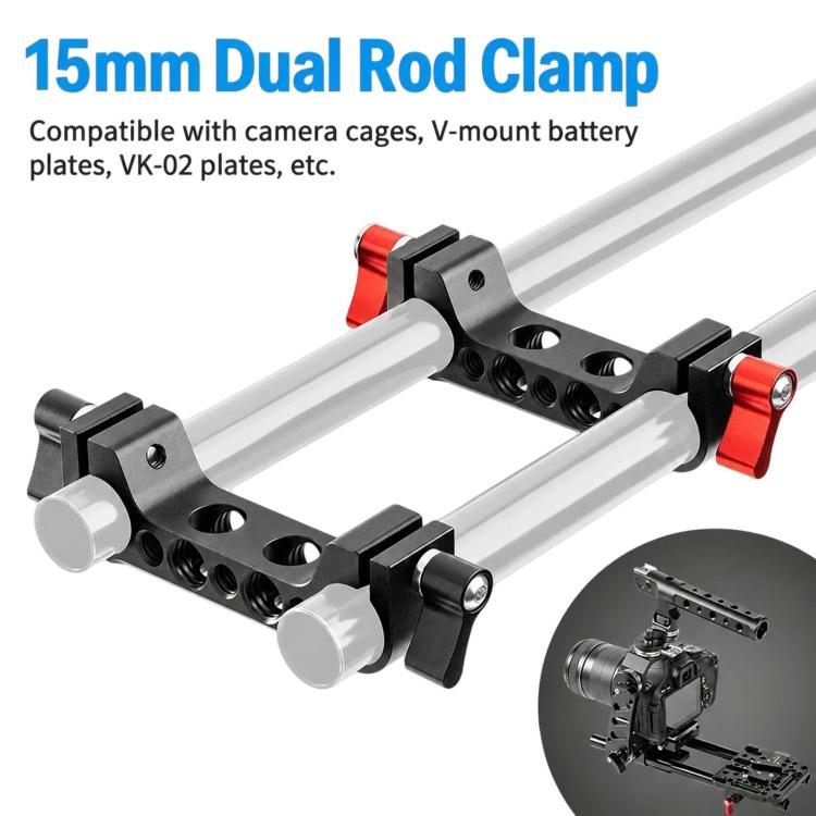 FOMITO 15mm Dual Hole Pipe Clamp 1/4 Screw Camera Cage V-Mount Battery Mount Accessory