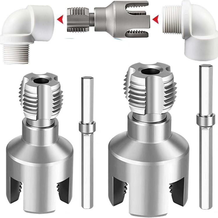 Pipe Threader Tool Set with 1/4 Hex Shank Internal and External Thread Maker Bit for PPR PVC Water Pipe Repair, 1/2 Inch, 3/4 Inch, 1 Inch