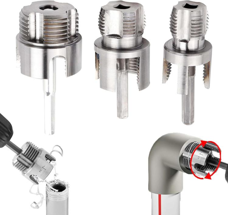 Pipe Threader Tool Set with 1/4 Hex Shank Internal and External Thread Maker Bit for PPR PVC Water Pipe Repair, 1/2 Inch, 3/4 Inch, 1 Inch