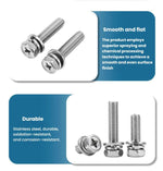 304 Stainless Steel Hex Cross Combination Bolt Nut Kit M4 M5 M6 Phillips Hex Head Screws Set, 200 PCS/Box