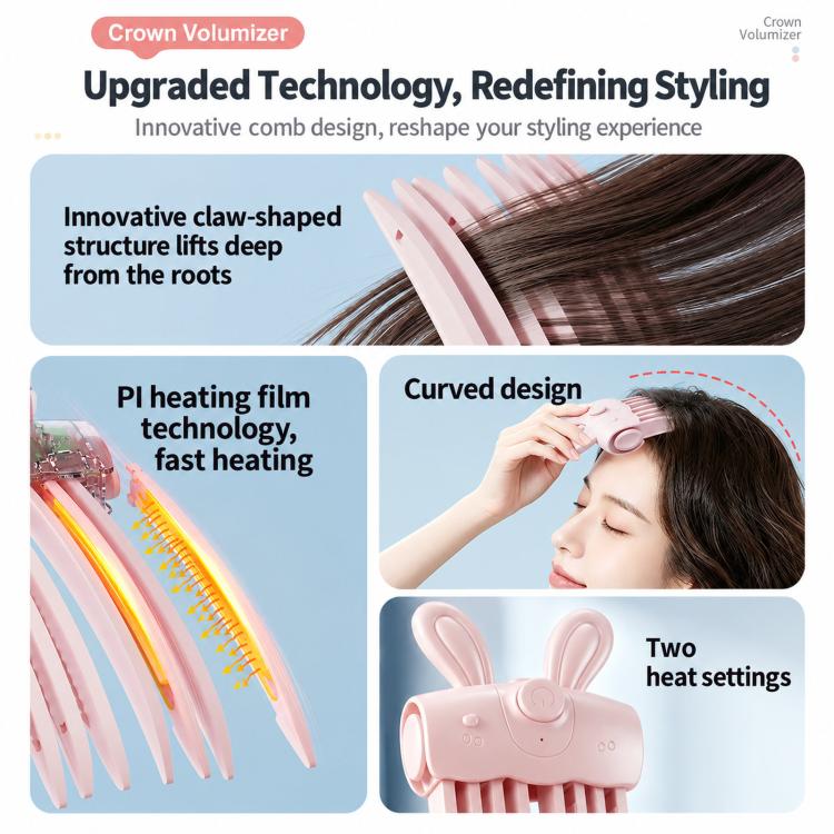Wireless Heated Hair Root Volumizer Crown Volume Boosting Comb with 2 Temperature Settings
