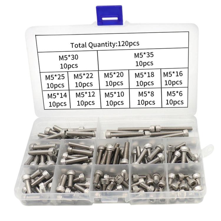 304 Stainless Steel Socket Head Cap Screws Kit Metric Allen Bolts Set, 120 PCS/Box