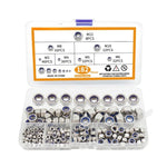 304 Stainless Steel Nylon Insert Lock Nuts Kit, M3 M4 M5 M6 M8 M10 M12 Hex Locknut Set, 182 PCS/Box
