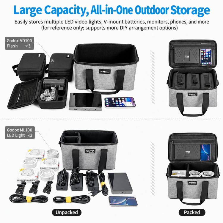 Foldable Multi-Function Photography Light Storage Bag Thickened Adjustable Camera Handheld Case, AB-20