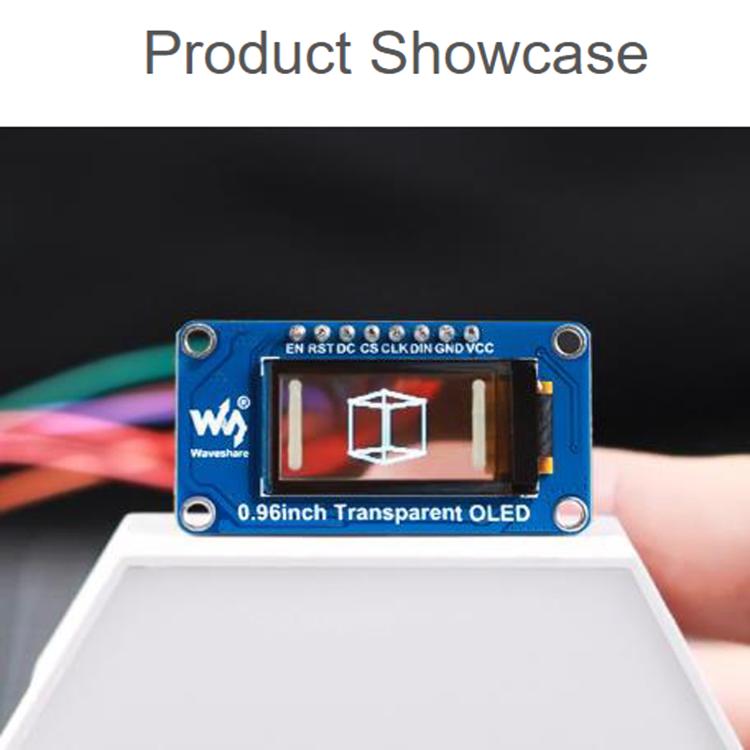 0.96 inch Transparent OLED Display Module 128 x 64 Resolution SPI/I2C Interface SSD1312 Driver IC, WAVESHARE 33163