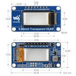 0.96 inch Transparent OLED Display Module 128 x 64 Resolution SPI/I2C Interface SSD1312 Driver IC, WAVESHARE 33163