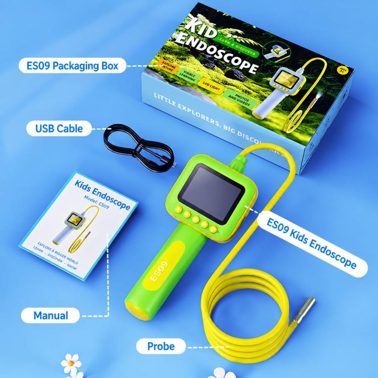 ES09 Kids Endoscope Camera 2.4 inch Screen Inspection Scope IP67 Waterproof Snake Camera Toy