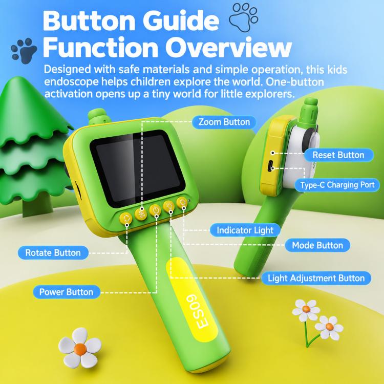 ES09 Kids Endoscope Camera 2.4 inch Screen Inspection Scope IP67 Waterproof Snake Camera Toy