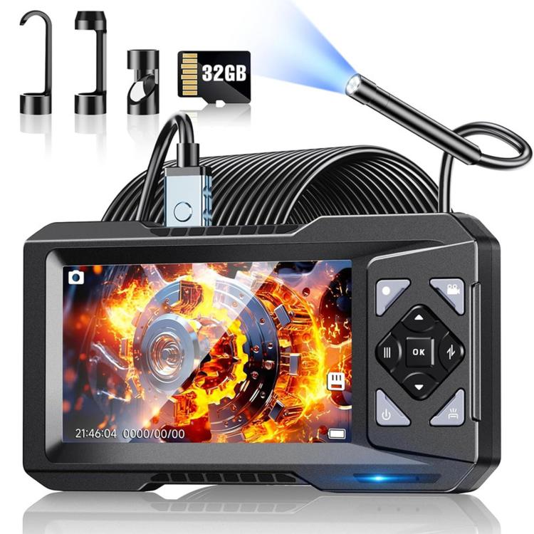 ES01 Industrial Endoscope Camera 4.3 inch IPS Inspection Scope IP67 Waterproof Borescope, No Memory Card, With 32GB Memory Card