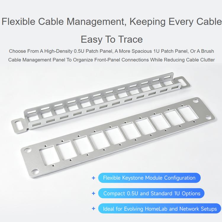 WAVESHARE For HomeRack 10 inch Cabinet Accessories, 0.5U 12-Port Blank Patch Panel, 1U 10-Port Universal Patch Panel, 1U Brush Cable Management Panel, 1U SBC Shelf, 1U Universal Large Shelf with Support Brackets, 1U Blank Panel, 50 PCS/Pack M4x6mm Screws