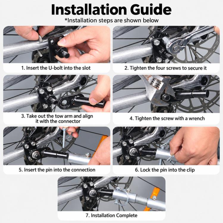 Universal Bike Trailer Hitch Coupler Heavy Duty Steel Bicycle Trailer Attachment Connector Replacement, Standard Kit, 2 Long & 2 Short U-Bolts Set