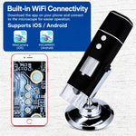 W01A Wireless Digital Microscope 1000X Handheld WiFi Borescope With 8 LED Lights, Rechargeable