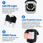 W01A Wireless Digital Microscope 1000X Handheld WiFi Borescope With 8 LED Lights, Rechargeable
