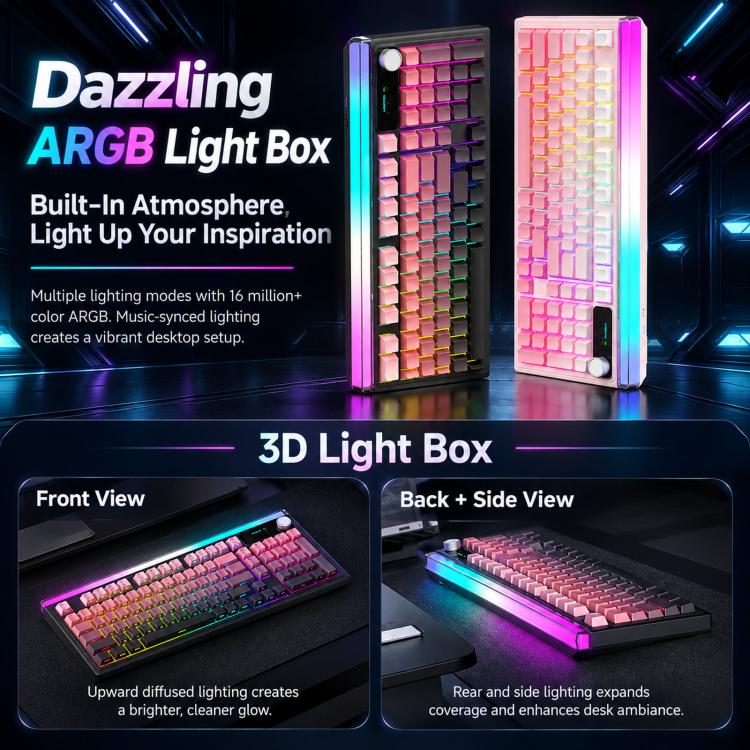 LANGTU L99 Gaming Keyboard 98 Keys Silent Membrane RGB Keyboard With Smart Display, Wired White Pudding, Wired BlackBerry, Wired Frosted Peach, Tri-Mode 5000mAh BlackBerry, Tri-Mode 5000mAh Frosted Peach, Tri-Mode 12000mAh BlackBerry                   ...
