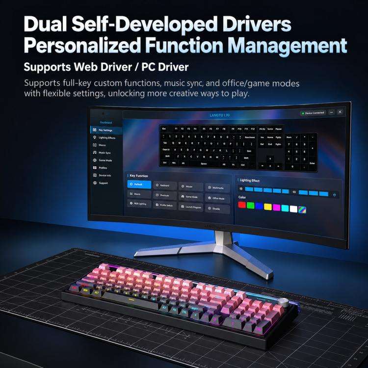 LANGTU L99 Gaming Keyboard 98 Keys Silent Membrane RGB Keyboard With Smart Display, Wired White Pudding, Wired BlackBerry, Wired Frosted Peach, Tri-Mode 5000mAh BlackBerry, Tri-Mode 5000mAh Frosted Peach, Tri-Mode 12000mAh BlackBerry                   ...
