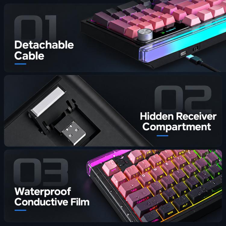LANGTU L99 Gaming Keyboard 98 Keys Silent Membrane RGB Keyboard With Smart Display, Wired White Pudding, Wired BlackBerry, Wired Frosted Peach, Tri-Mode 5000mAh BlackBerry, Tri-Mode 5000mAh Frosted Peach, Tri-Mode 12000mAh BlackBerry                   ...