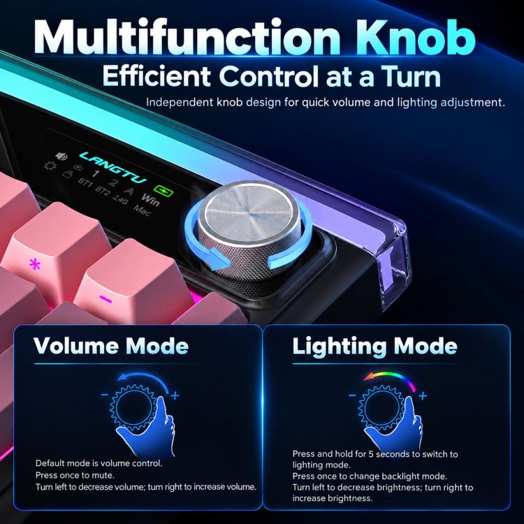 LANGTU L99 Gaming Keyboard 98 Keys Silent Membrane RGB Keyboard With Smart Display, Wired White Pudding, Wired BlackBerry, Wired Frosted Peach, Tri-Mode 5000mAh BlackBerry, Tri-Mode 5000mAh Frosted Peach, Tri-Mode 12000mAh BlackBerry                   ...