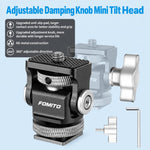 FOMITO Hot Shoe Universal Camera Monitor Bracket Adjustable Damping Rotating Snail Mount, No Knob Gimbal, With Knob Gimbal