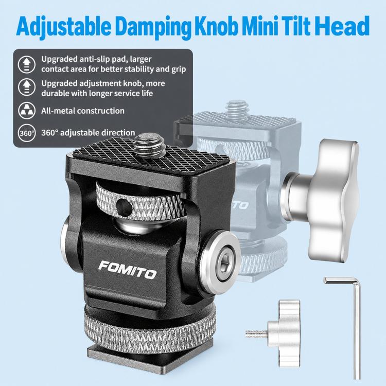 FOMITO Hot Shoe Universal Camera Monitor Bracket Adjustable Damping Rotating Snail Mount, No Knob Gimbal, With Knob Gimbal