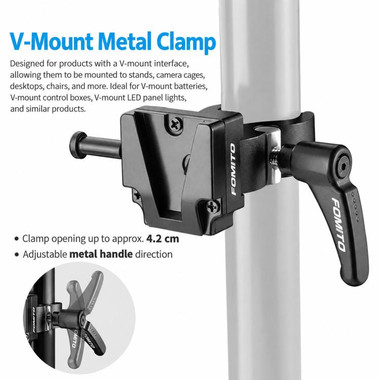 FOMITO V-Mount Plate Clamp With Crab Clamp Portable Tripod Metal Clip, V-Mount Plate Clamp