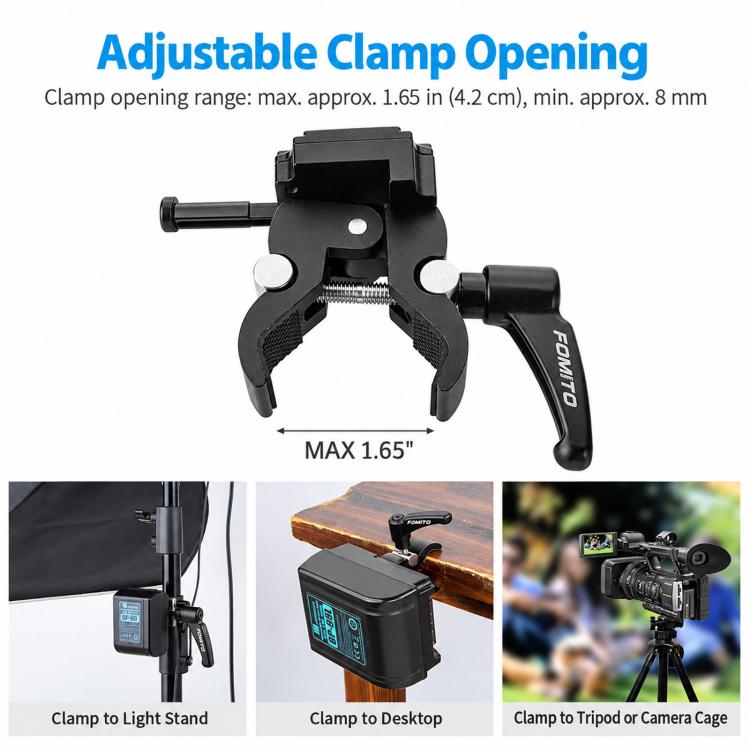 FOMITO V-Mount Plate Clamp With Crab Clamp Portable Tripod Metal Clip, V-Mount Plate Clamp