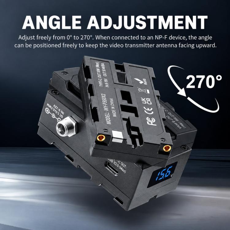 FOMITO NP-F550 / 970 / 990 Rotatable Dual-Sided Battery Converter For V-Mount Battery Monitor, Battery Converter