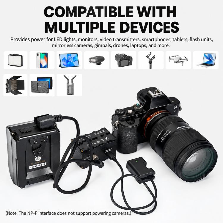 FOMITO NP-F550 / 970 / 990 Rotatable Dual-Sided Battery Converter For V-Mount Battery Monitor, Battery Converter