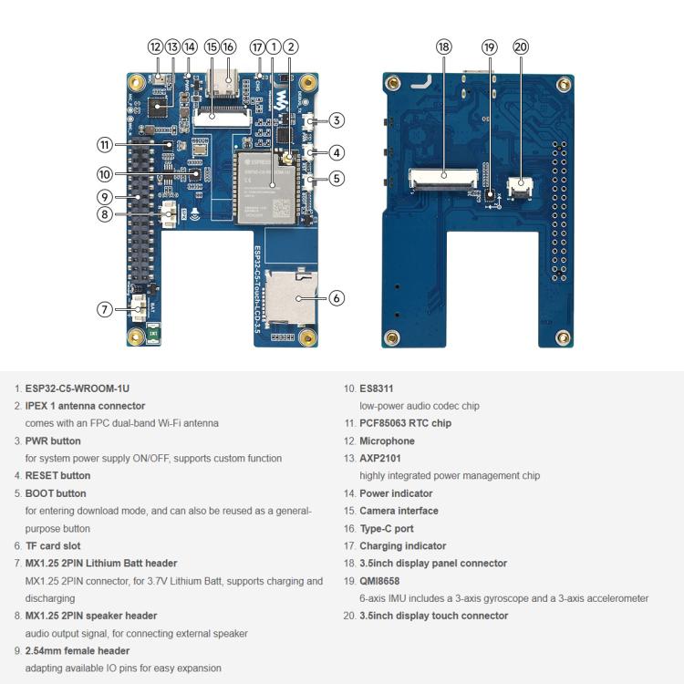 Waveshare ESP32-C5 3.5inch Rounded Corner LCD Development Board, IPS Panel, 320 × 480 Resolution, 262K Color, Without Camera, With Built-in Camera