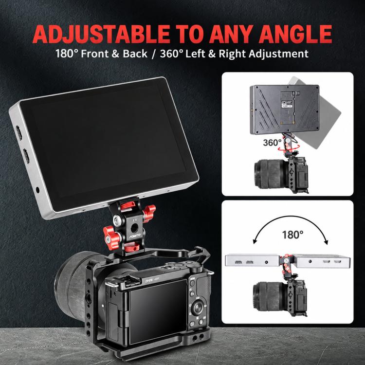 FOMITO Metal DSLR Camera Dual Head Snail Mount 1/4 Inch Adjustable Damping Monitor Bracket