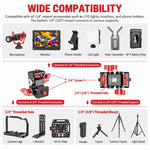 FOMITO Metal DSLR Camera Dual Head Snail Mount 1/4 Inch Adjustable Damping Monitor Bracket
